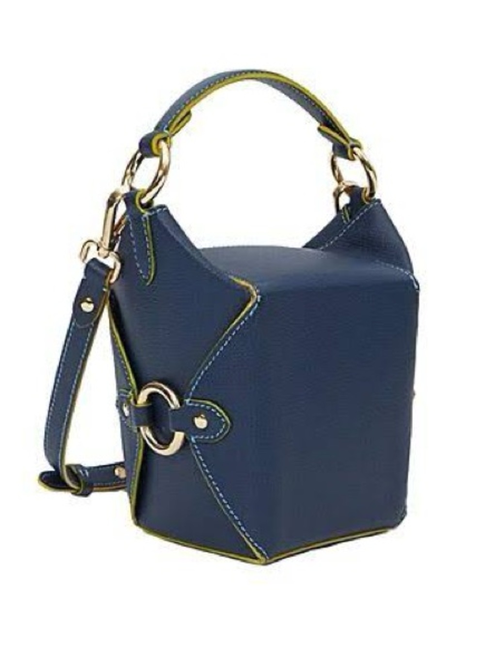 Jeff Wan Navy Mini Cube Satchel with Yellow Trim